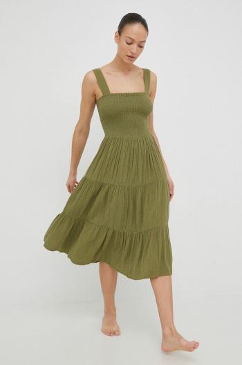 Bavlněné šaty Roxy zelená barva, midi