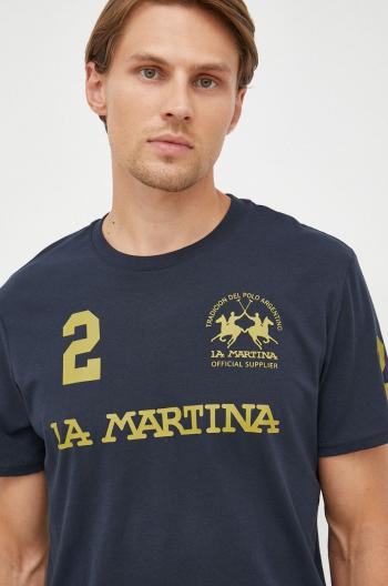 Bavlněné tričko La Martina tmavomodrá barva, s potiskem