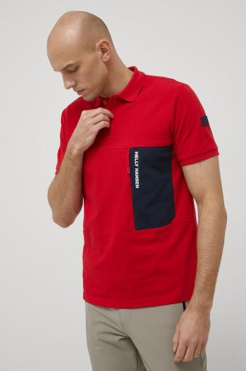 Bavlněné polo tričko Helly Hansen červená barva, s potiskem
