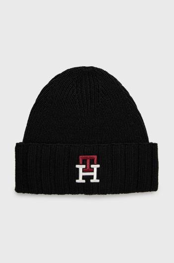 Vlněný klobouk Tommy Hilfiger černá barva, z tenké pleteniny
