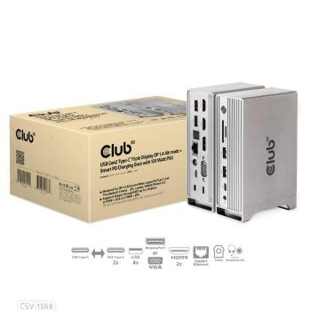 Club3D Dokovací stanice USB-C, Triple Display DP Alt mode Displaylink Dynamic PD Charging Dock with 120 Watt PS