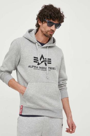 Mikina Alpha Industries Basic Hoody pánská, šedá barva, s kapucí, s potiskem, 178312.17