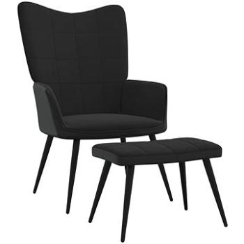 Relaxační křeslo se stoličkou černé samet a PVC, 327826 (327826)