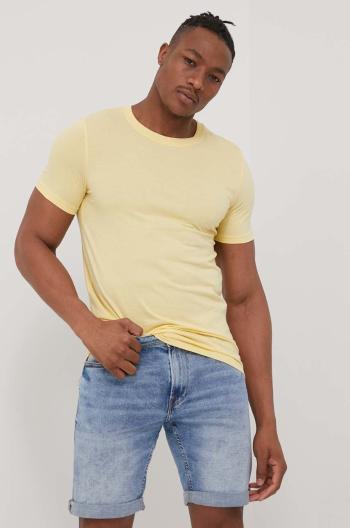 Bavlněné tričko Jack & Jones žlutá barva, hladký