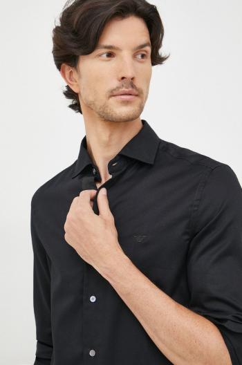 Bavlněné tričko Emporio Armani černá barva, regular, s klasickým límcem