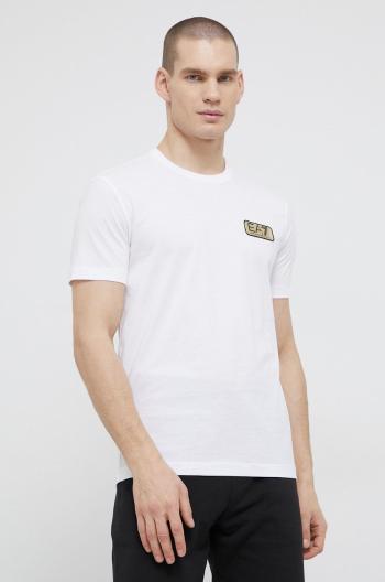 Bavlněné tričko EA7 Emporio Armani bílá barva, s aplikací