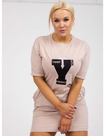 Dámské šaty plus size s nášivkou RIA béžové  