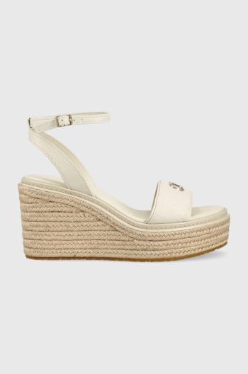 Sandály Calvin Klein WEDGE 50HH W/HW - JQ dámské, béžová barva, na klínku, HW0HW01490