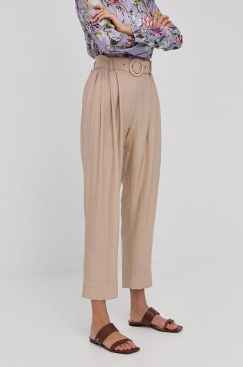 Kalhoty Nissa dámské, béžová barva, jednoduché, high waist