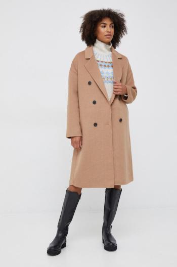 Vlněný kabát Vero Moda béžová barva, přechodný
