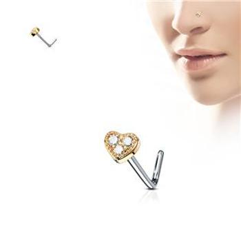 Šperky4U Zlacený piercing do nosu srdíčko - N0088-RD