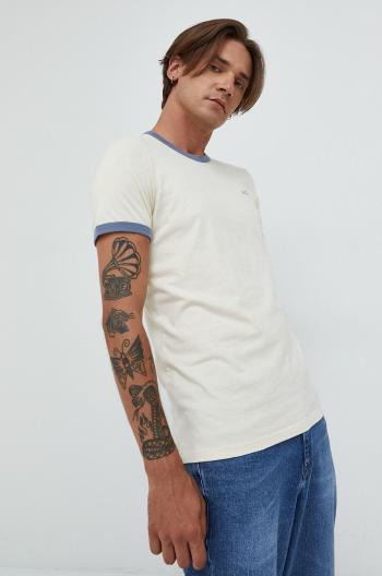 Bavlněné tričko Hollister Co. béžová barva, s aplikací