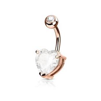 Šperky4U Zlacený piercing do pupíku srdce, čirý kámen 10 mm - WP01043-RDC