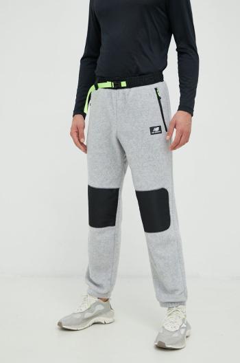 Kalhoty New Balance pánské, šedá barva, s aplikací