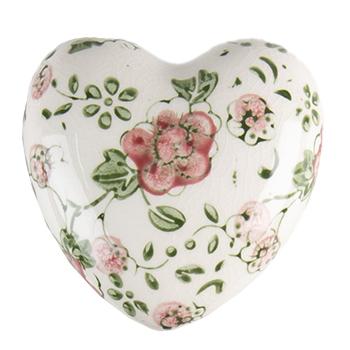 Keramické dekorační srdce s růžovými květy Lillia M - 8*8*4 cm 6CE1565M