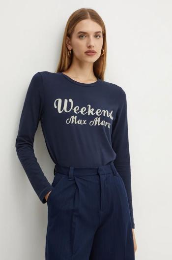 Bavlněné tričko s dlouhým rukávem Weekend Max Mara tmavomodrá barva, 2425946022600