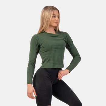 Dámské tričko Ribbed Long Sleeve Top Organic Cotton Dark Green M - NEBBIA