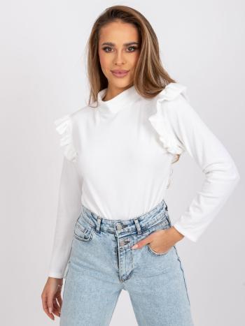 BÍLÁ VELUROVÁ HALENKA EUGENE S VOLÁNY A STOJÁČKEM -DHJ-BZ-6533B.85-WHITE Velikost: ONE SIZE