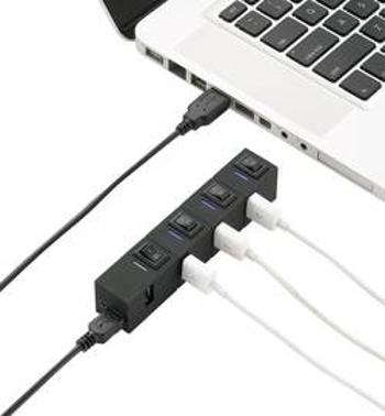 USB 2.0 hub Renkforce 4 porty, lze spínat jednotlivě, se stavovými LED, 116 mm, černá