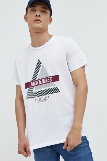 Bavlněné tričko Jack & Jones bílá barva, s potiskem