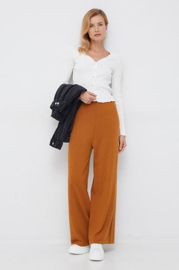 Kalhoty se směsí kašmíru United Colors of Benetton dámské, oranžová barva, široké, high waist
