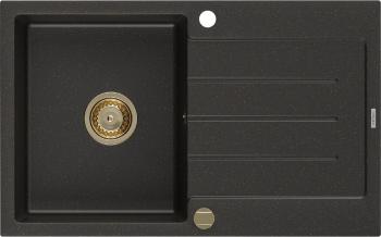 MEXEN/S Bruno granitový dřez 1 s odkapávačem 795x495 mm, černá/zlatý metalik, + zlatý sifon 6513791010-75-G
