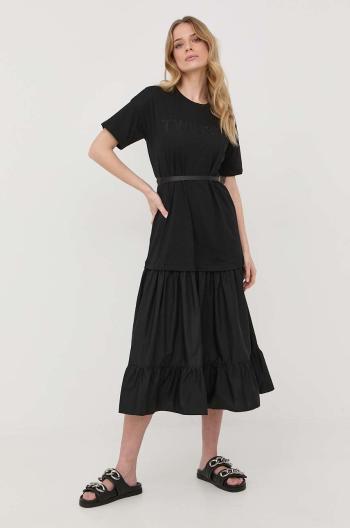 Bavlněné šaty Twinset černá barva, midi