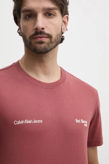 Bavlněné tričko Calvin Klein Jeans vínová barva, s potiskem, J30J326867