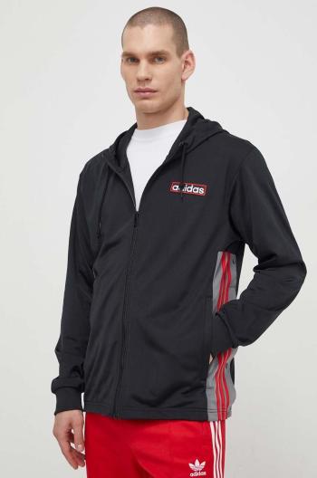 Mikina adidas Originals Adibreak Full-Zip Hoodie pánská, černá barva, s kapucí, vzorovaná, IM8209