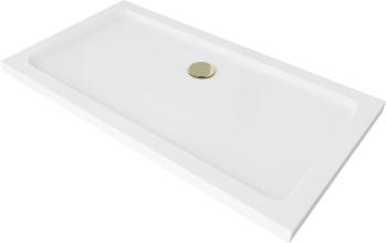 MEXEN/S Flat sprchová vanička obdelníková slim 140 x 70 cm, bílá + zlatý sifon 40107014G
