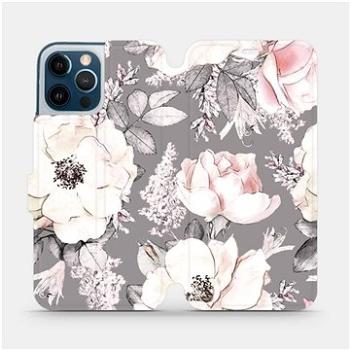 Flipové pouzdro na mobil Apple iPhone 12 Pro Max - MX06S Květy na šedém pozadí (5903516378142)