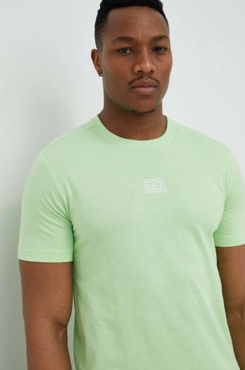 Bavlněné tričko EA7 Emporio Armani zelená barva, s aplikací