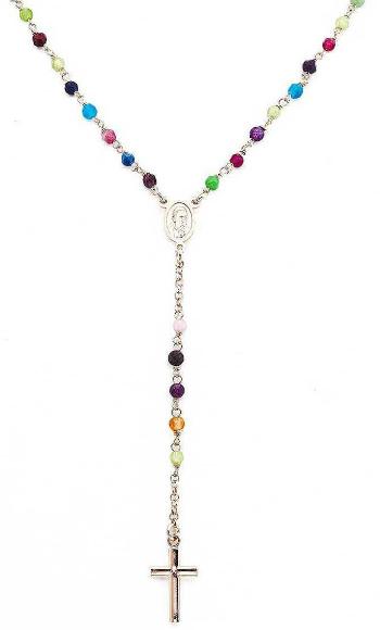 Amen Růžově pozlacený stříbrný náhrdelník s acháty Rosary CRORM4P