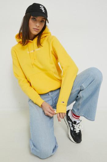 Mikina Tommy Jeans dámská, žlutá barva, s kapucí, s aplikací