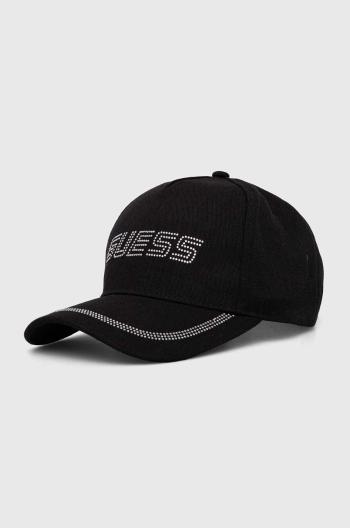 Bavlněná baseballová čepice Guess RHINESTONES černá barva, s aplikací, V4GZ00 WFKN0