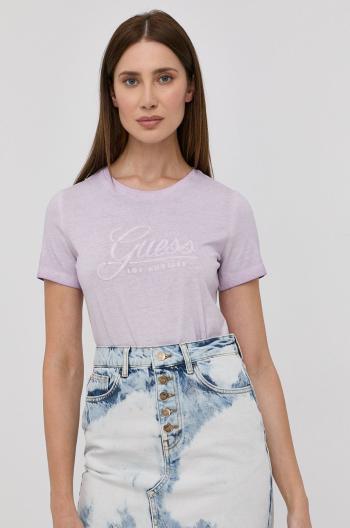 Bavlněné tričko Guess fialová barva