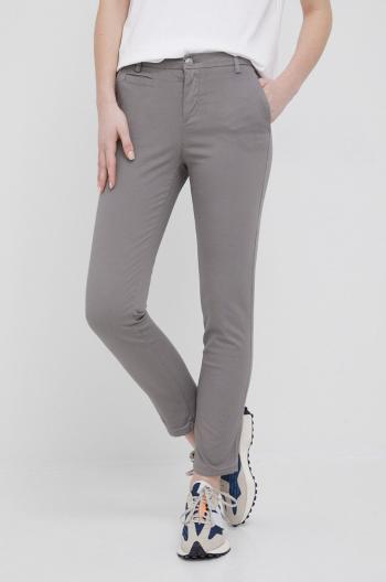 Kalhoty United Colors of Benetton dámské, šedá barva, střih chinos, medium waist