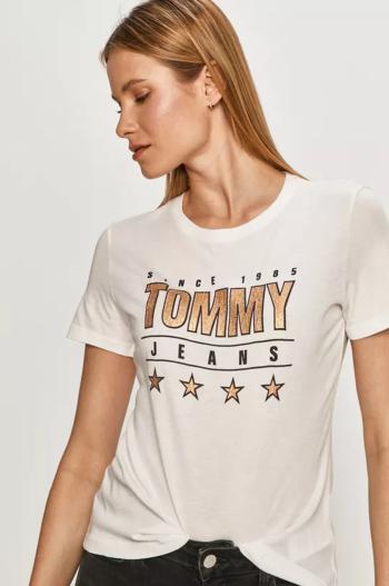 Tommy Jeans dámské bílé triko METALLIC - XS (YBR)