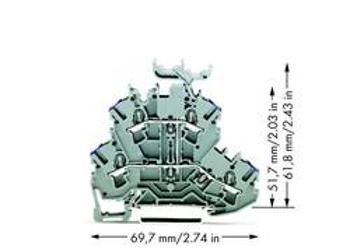 Dvojitá průchodková svorka WAGO 2002-2238, osazení: L, pružinová svorka, 5.20 mm, šedá, 50 ks