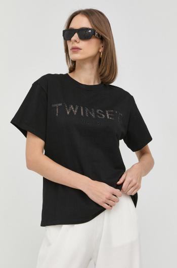 Bavlněné tričko Twinset černá barva