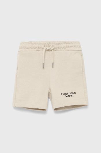 Dětské bavlněné šortky Calvin Klein Jeans béžová barva, nastavitelný pas