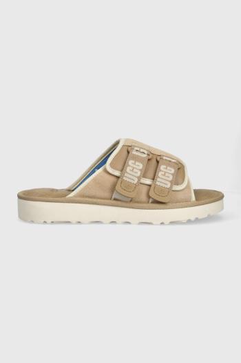 Semišové pantofle UGG Goldencoast Strap Slide pánské, béžová barva, 1142730