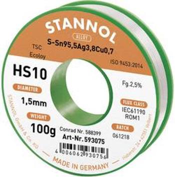 Cínová pájka PBF, Sn95Ag4Cu1, Ø 1,5 mm, 100 g, Stannol HS102510