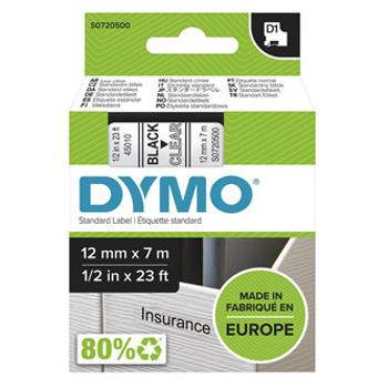 Dymo originální páska do tiskárny štítků, Dymo, 45010, S0720500, černý tisk/průhledný podklad, 7m, 12mm, D1