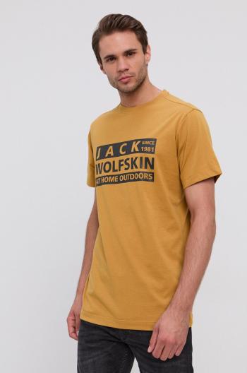 Tričko Jack Wolfskin pánské, žlutá barva, s potiskem