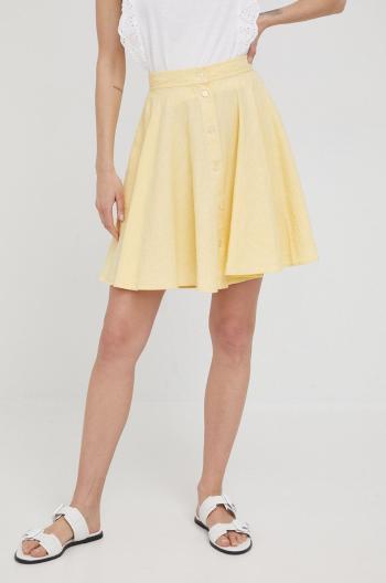 Lněná sukně Polo Ralph Lauren žlutá barva, mini, áčková