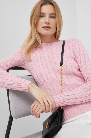 Bavlněný svetr Polo Ralph Lauren dámský, růžová barva