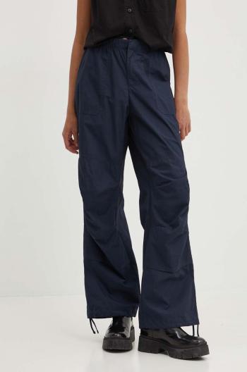 Bavlněné kalhoty Dickies FISHERSVILLE PANT W tmavomodrá barva, široké, high waist, DK0A4YV4