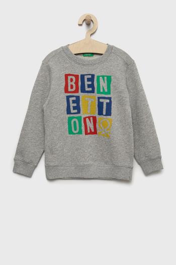 Dětská bavlněná mikina United Colors of Benetton šedá barva, s potiskem