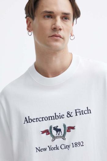 Bavlněné tričko Abercrombie & Fitch bílá barva, s aplikací